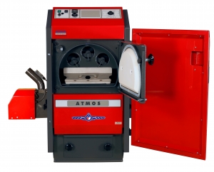 ATMOS P Pelletkessel - P14 - P21 - P25 - mit geöffneter Brennraumtür